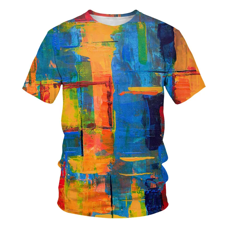 

Футболка мужская оверсайз с круглым вырезом, креативная Повседневная рубашка с разноцветным принтом в стиле ретро, Свободный свитшот с коротким рукавом, в стиле хип-хоп, на лето