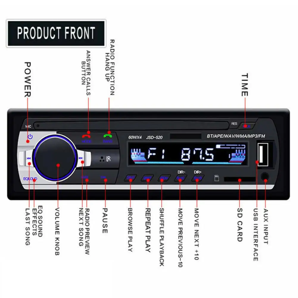 Car MP3 Player Stereo 12/24V 60W Bluetooth Audio Radio Car Truck Usb Bluetooth Handsfree Call USB Card Insert MP3 Radio Kit