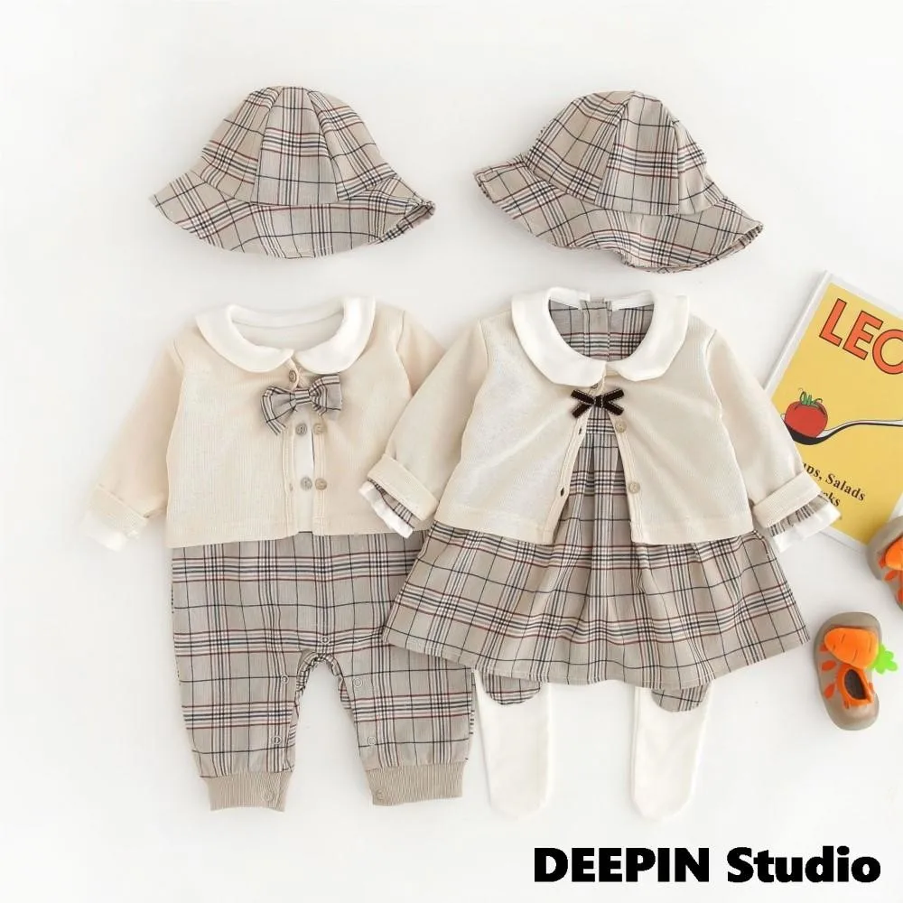 

Baby Twins Clothes 2024 Spring Newborn Boy Clothing Set Long Sleeve College Style Baby Girl Clothes Plaid Toddler 3Pcs Suit 0-2T