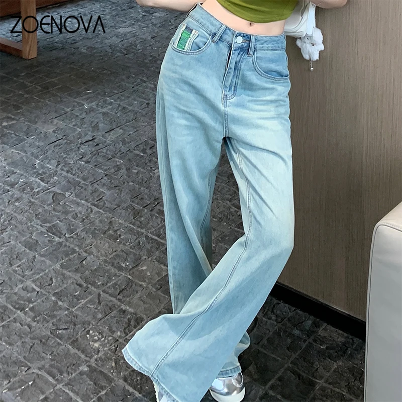 

ZOENOVA Harajuku Fashion Women's Jeans Micro Flared Loose Straight Wide Leg Pants 2024 Spring Autumn Lady Casual Y2K Denim Jean