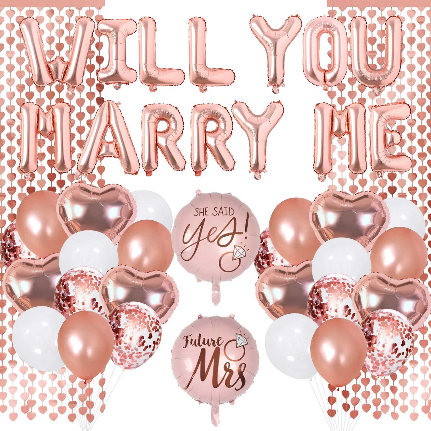 

JOYMEMO Rose Gold Will You Marry Me Themed Proposal Party Decorations Marry Me Foil Balloons Wedding Engagement Party Supplies