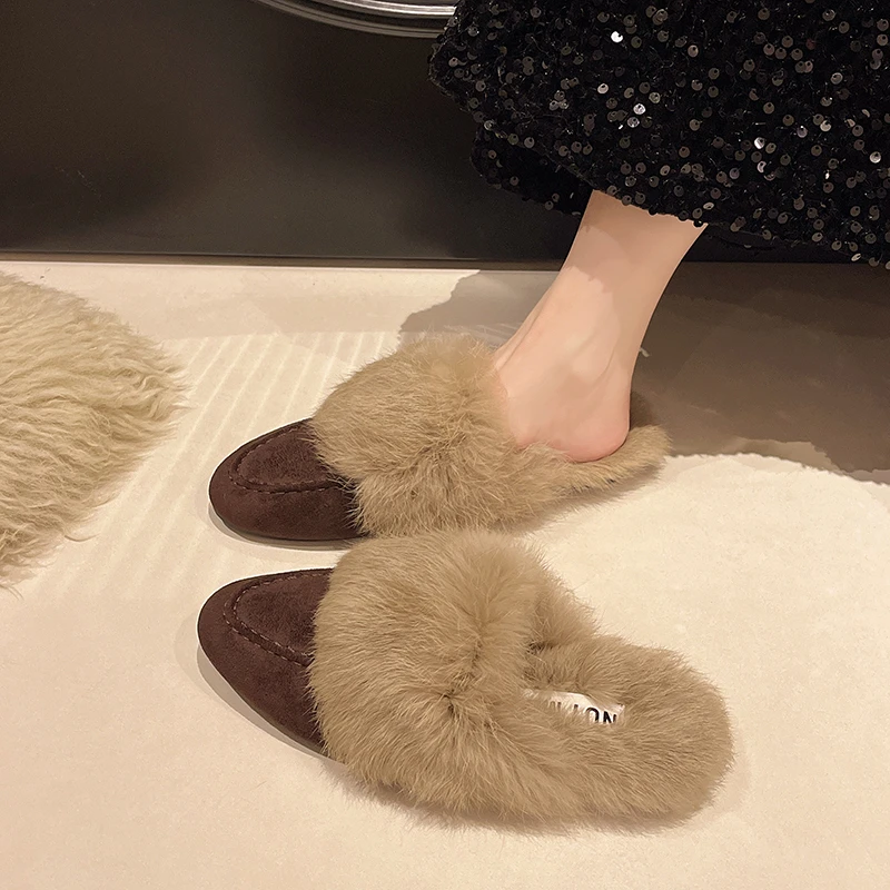 Aphixta New Warm Winter Slippers Women Slippers Furry Round Toe Shoes Indoor Flat Heel Hair Slides zapatos de mujer pantunflas