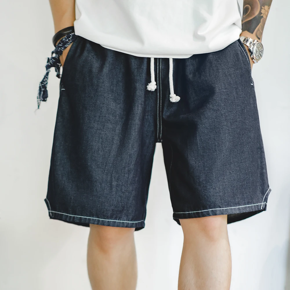 Maden Summer Casual Ice Jeans Men Denim Shorts Cool Fit Loose Straight Leg Half Pants Men's Summer Shorts Pants