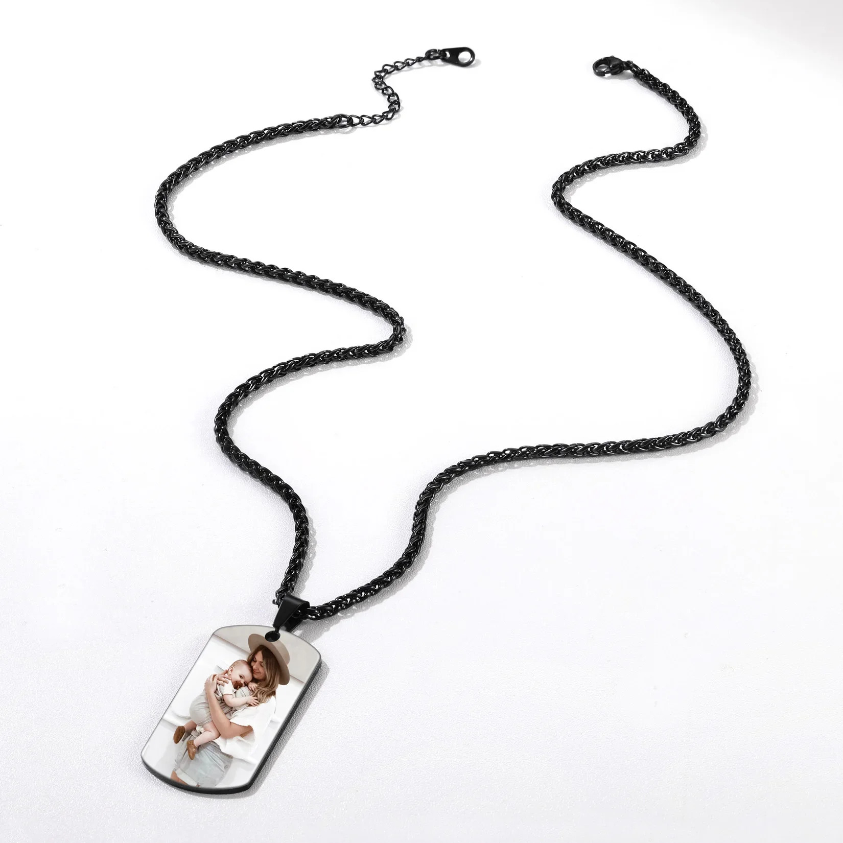 U7 Custom Dog Tag Photo Necklace Engrave Black Side Military Tag Stainless Steel Personalized Women Men Jewelry Gifts N1128