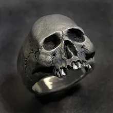 Vintage Men's Punk Skeleton ring Gothic Punk Ghost Head Skull Ring Hip-Hop Men's Horror Skeleton Locomotive Rock Biker Jewelry