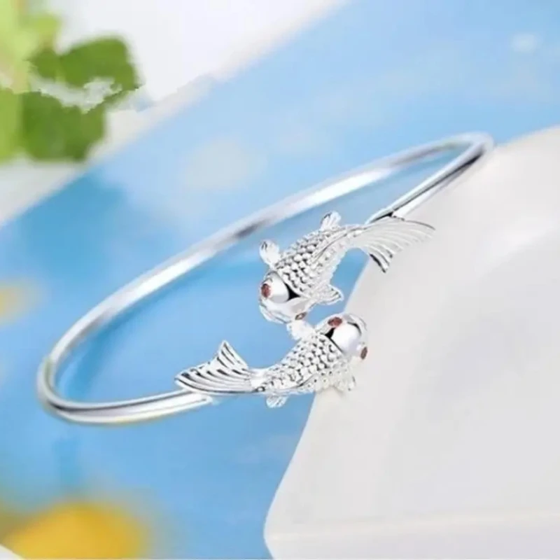 Vintage Silver Color Koi Fish Bracelet Women's Chinese Lucky Bracelet Haoyuan Amulet Jewelry Exquisite Gift bangle bracelet
