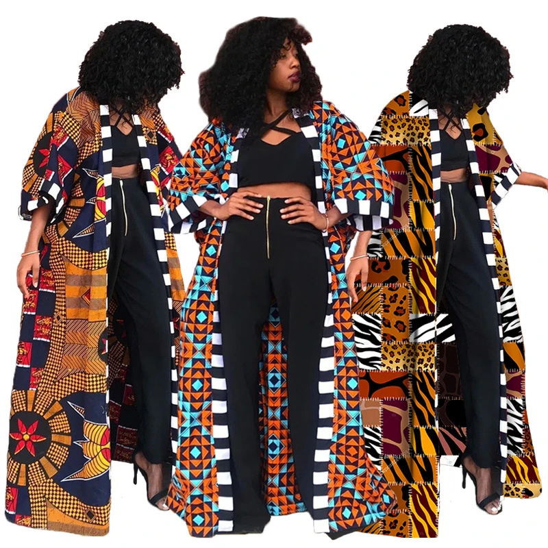 african gowns African Ethnic Vintage Floral Print Dashiki Cardigan Women Autumn Outwear Red Plus Size Clothes Lace Up Boho Streetwear Trench african outfits