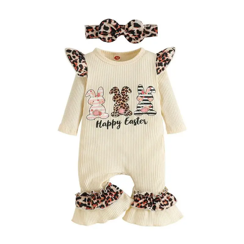 Infant Baby Easter Bunny Outfit Manica Lunga Animal Pagliaccetto Body Neonato Pagliaccetto Con Fascia Floreale Animal Bunny Bab