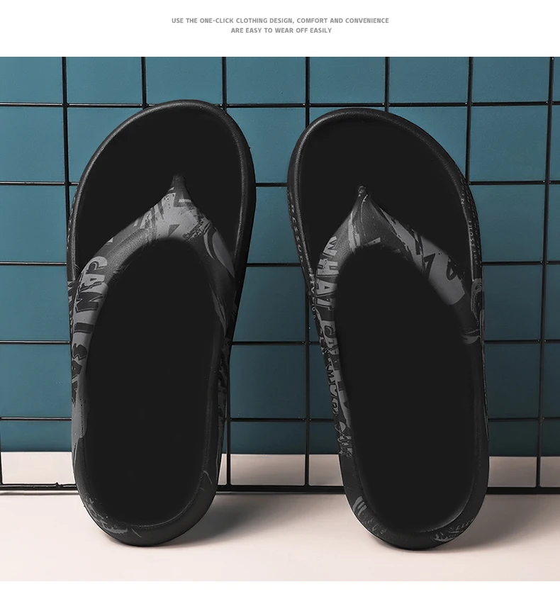 Printed male and female couples large size EVA high elastic flip-flops thick-soled lightweight slippers for outdoor beach shoes