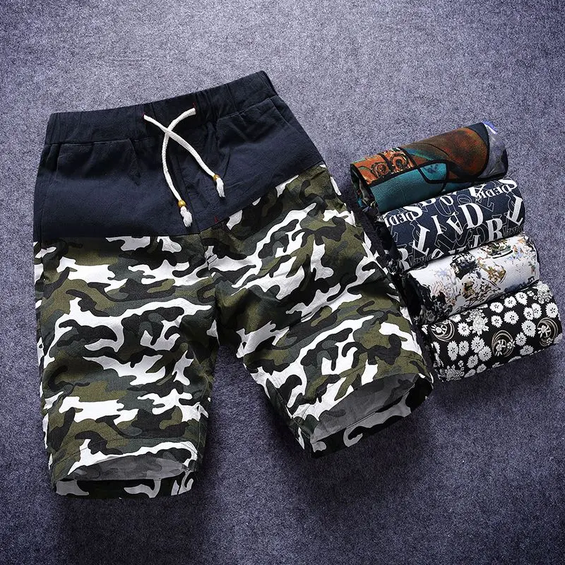 Elegant Fashion Harajuku Slim Fit Ropa Hombre Loose Sport All Match Casual Shorts Printed Pockets Straight Cylinder Trousers