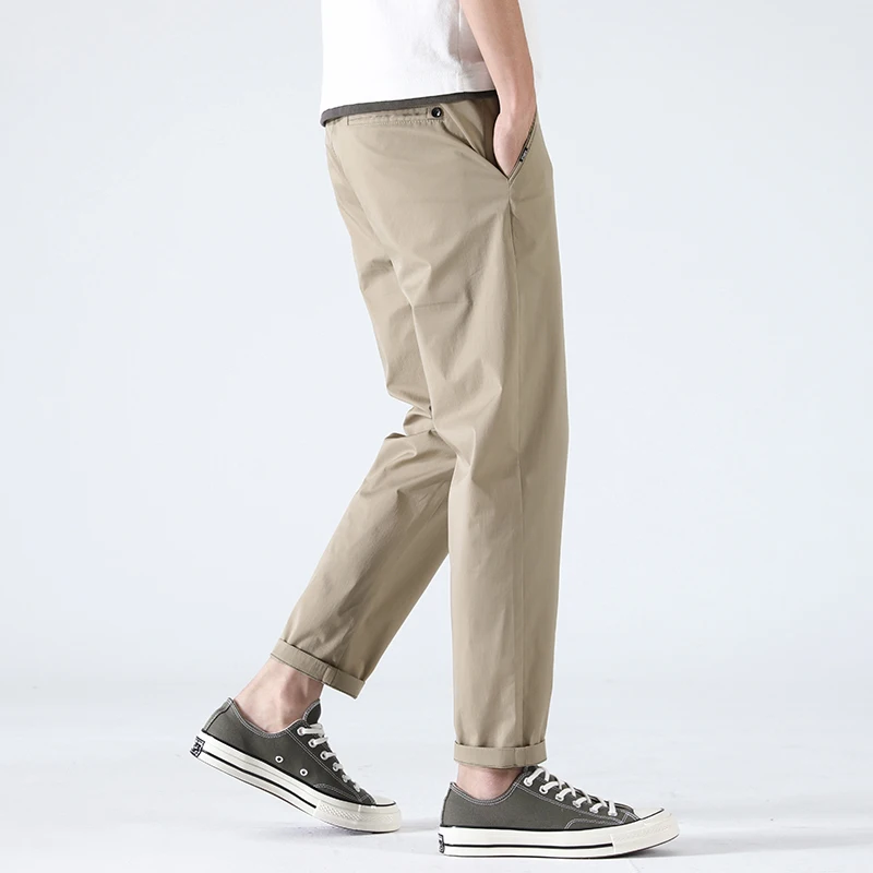 Summer New Solid Color Fashion Elastic Waist Straight Pants Man High Street Casual Button Zipper Ice Silk Fabric Y2K Trousers