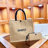 2 Pcs Linen Tote Bag Set – Large Capacity Canvas Handbag with Makeup Bag & Coin Purse, Reusable Shopping Gift Bags for Beach, Wedding & Travel - Image 3