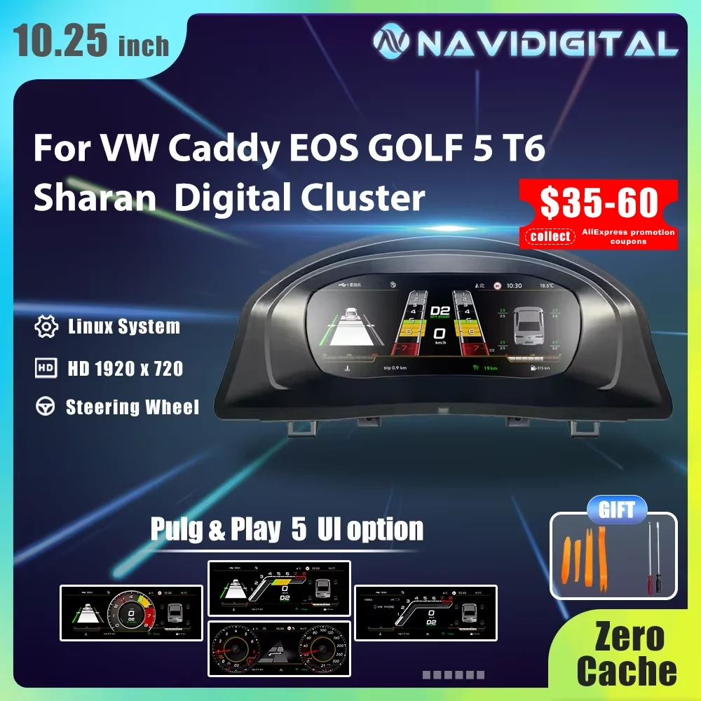 Carcluster Lcd Digital Dashboard Cluster For VW Caddy Touran Transportor T6 EOS Sharan Golf 5 Virtual Instrument Panel Cockpit