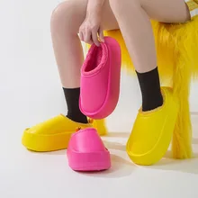  Waterproof Shoes Winter Women's Cotton Slippers Big Head Snow 2022 New Fashion Outdoor Indoor Men Slippers Cushioned Thick Sole 