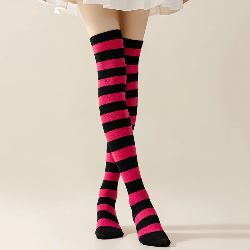 Gestreifte Overknee-Socken für Damen, hoher Strumpf, mehrfarbig, JK, lässig, warme Socken, sexy, schlanke, lange Socken, Weihnachts-gestreifte Strumpfwaren # – Detail 14