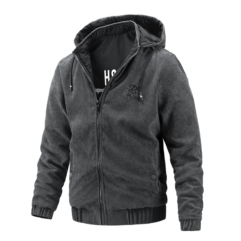 Quality Double Face Jacket Men Casual Solid Color Streetwear Corduroy Mens New Winter Sports Outwear Hoodied Jackets |