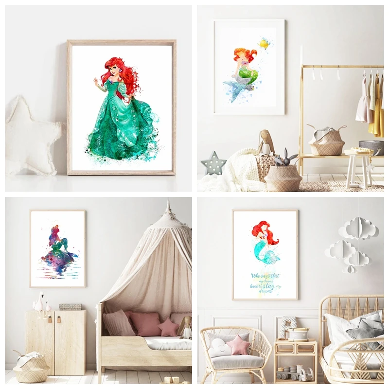 

Disney Cartoon Ariel Princess Wall Art Canvas Painting Nordic Posters and Prints Wall Pictures for Living Room Decor