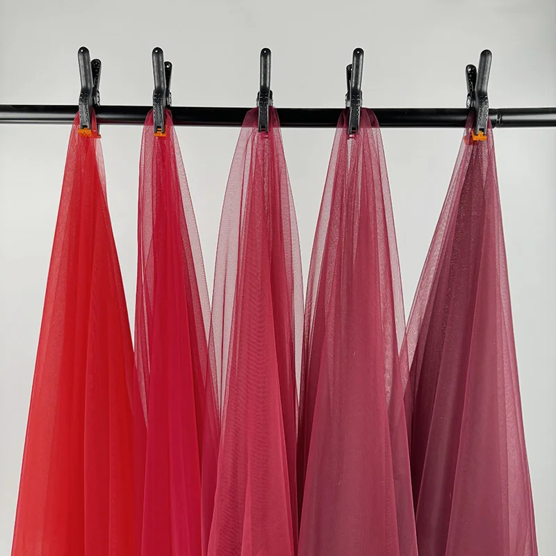 Elegant Red and Pink Tulle Mesh Fabric for Wedding and Bridal Wear