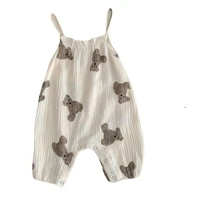 2023 New In Summer Infant Newborn Girls Boys Sleeveless Cartoon Bear Print Outfits Overalls Kids Baby Jumpsuits Romper+HAT 6