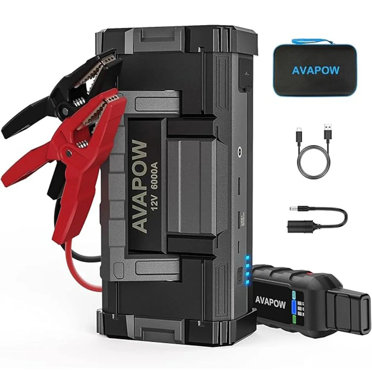 AVAPOW 6000A Car Battery Jump Starter Powerful Car Jump Starter with Dual USB Quick Charge and DC Output,Built-in LED Light