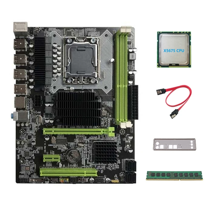 

Материнская плата X58 LGA1366, компьютерная материнская плата с поддержкой RX, графическая карта с процессором X5675 + DDR3 8 Гб 1600 МГц ОЗУ + кабель SATA