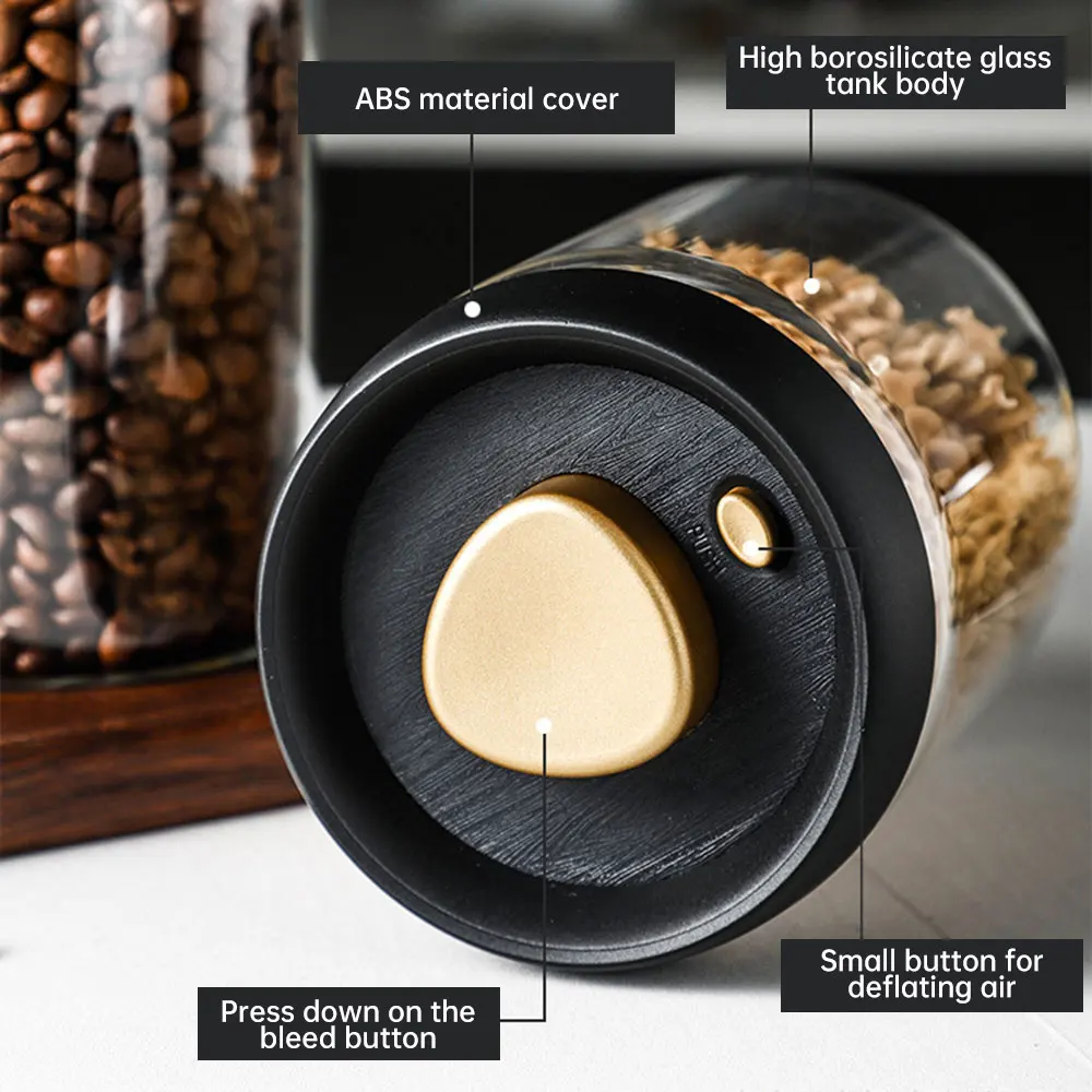Storage Box, Storage Jar, Storage Tank, Storage Sets, Household Storage Sets, Coffee Beans Vacuum Sealed Tank Glass Food Storage Tank Household Moisture-proof Air Extraction Tea Storage Push-type Hot