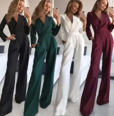

Women Rompers 2022 Spring Autumn New Long Sleeve Slim Solid Color Jumpsuit Office Ladies Elegant Loose Playsuit Sexy Streetwear