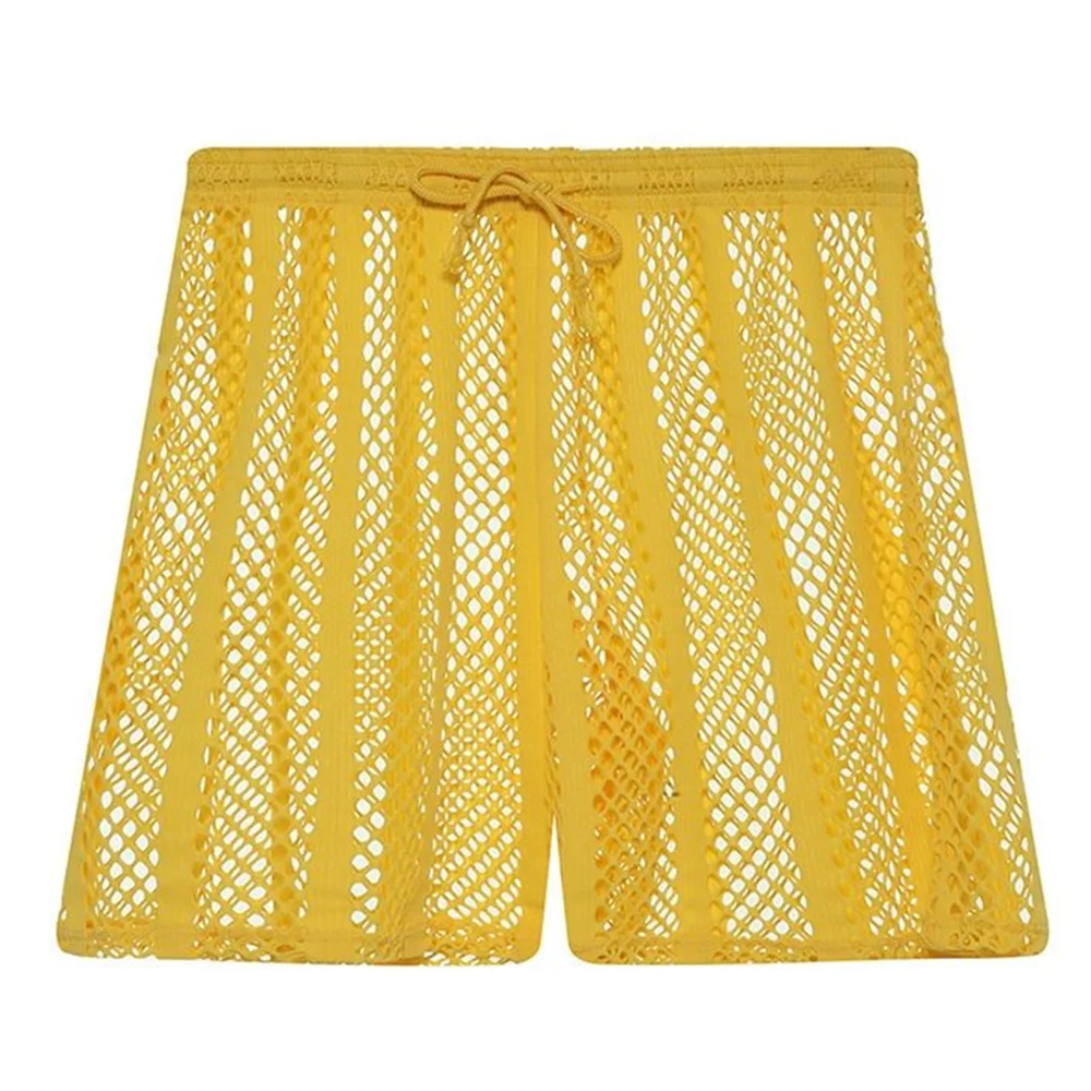 Mens Sexy See-Through Fishnet Hollow Shorts 2024 New Fashion Personalized Nightclub Home Simple Thin Breathable Shorts For Men