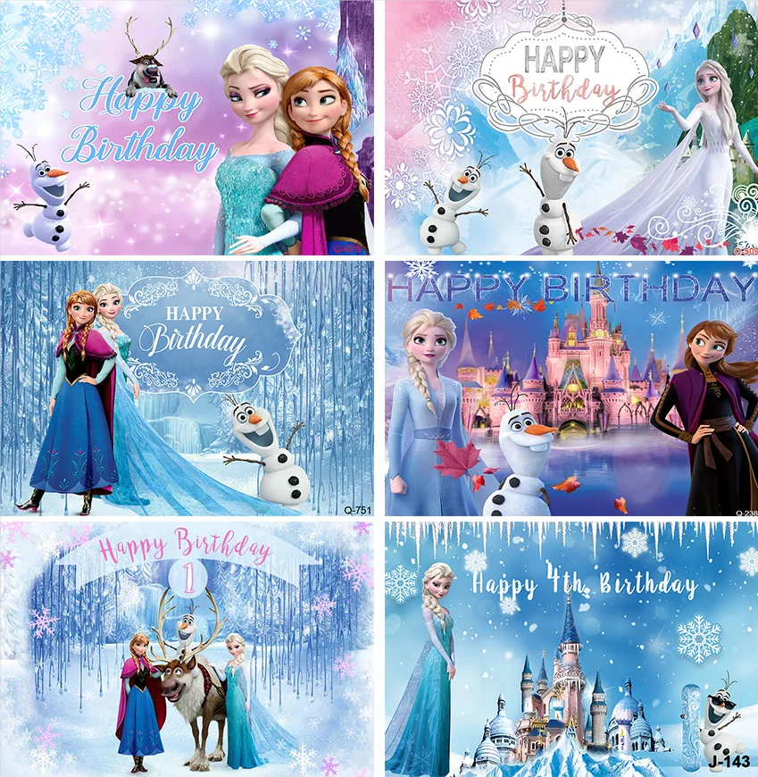 Disney Frozen Elsa Anna Princess Fondale Kids Girls Birthday Party Snow Queen Winter Ice Photo Background Photozone Decor