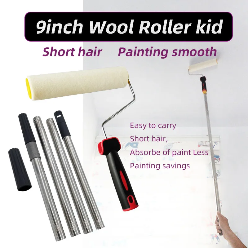 9inch Paint Roller Brush 1.2m Extension Pole Kit Rollers For Wall
