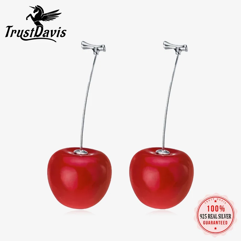 925 Sterling Silver Charms Fruit Cherry Stud Earrings for Women silver earrings silver stud earrings womens earrings