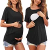 Women Maternity Breastfeeding Tee Nursing Tops Solid Color Short Sleeve T-shirt Plus Size S-2XL Maternity Clothing Tees 6