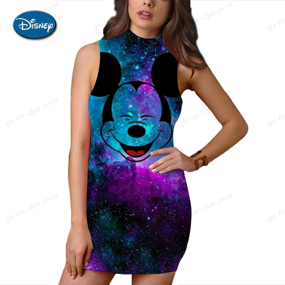 

Summer Off Shoulder Sexy Ladies Wrap Dress Women Long Tight Dress Sleeveless Disney Mickey Mouse Print Party Club Sexy Vestidos