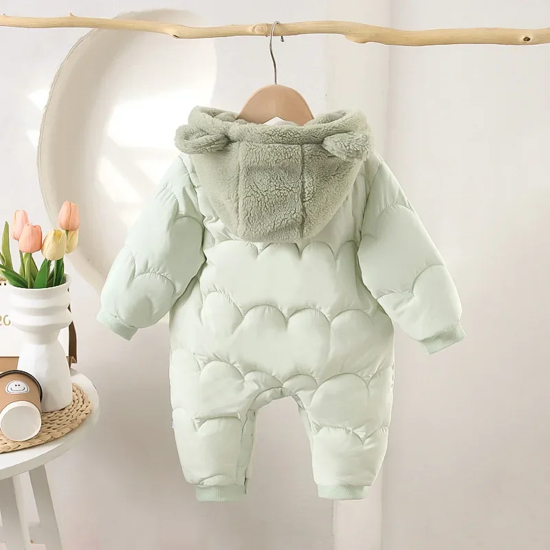Thickened Fleece Hooded Romper for Baby Boys and Girls