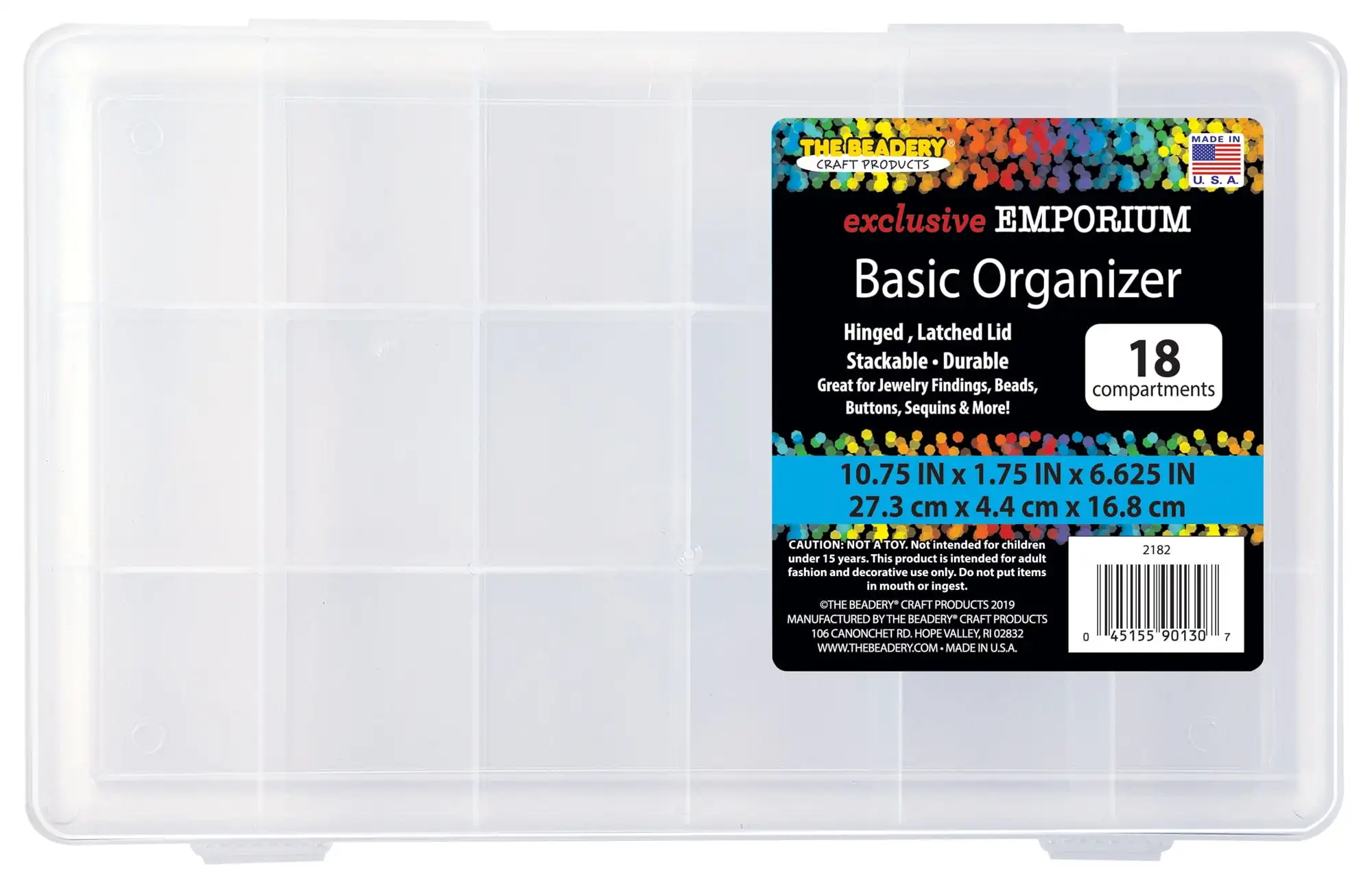 The Beadery-18 Compartment Organizer Box-Clear Plastic