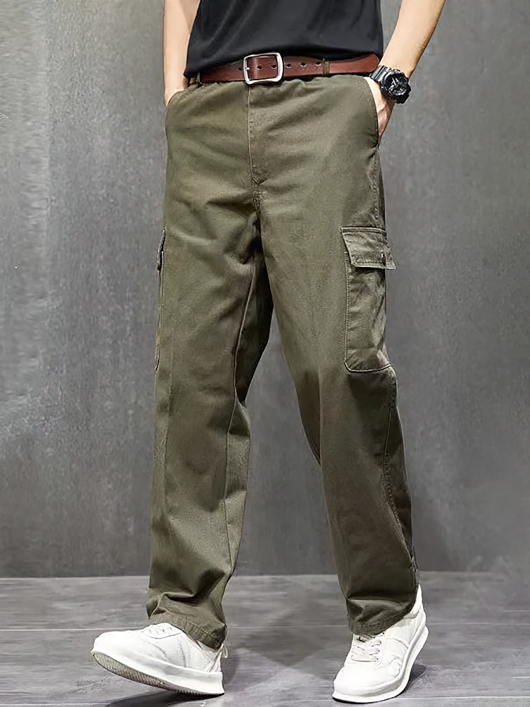 

Cotton Straight Cargo Pants Men Work Wear Durable Outdoor Tactics Casual Long Trousers High Brand Copy 2023 New