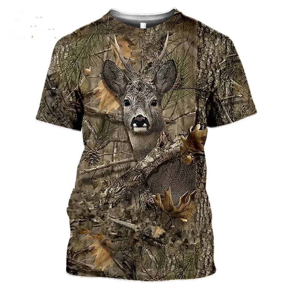 

Men's and women's camouflage hunting animal 3D T-shirt, deer, wild boar, wolf print short sleeved shirt, urban fashion