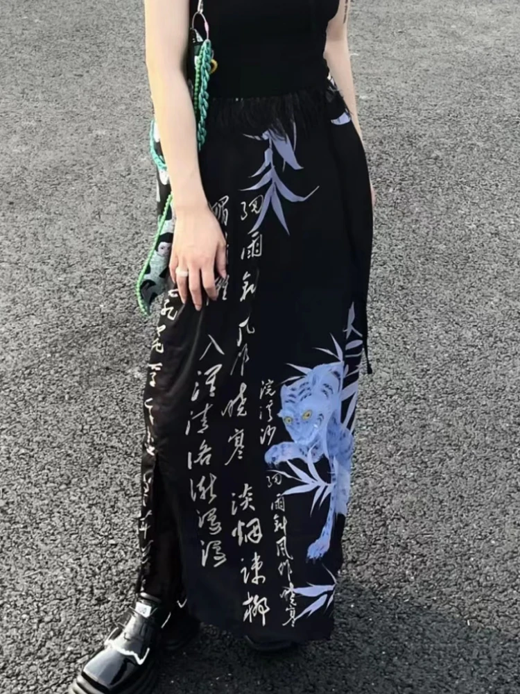 Harajuku Vintage Skirts Women Fashion Split Jupe 2025 Faldas