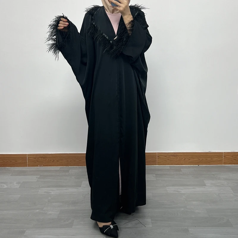 

F355Linen Open Abaya for Women Embroidery Kimono Abayas Muslim Dubai Turkey Luxury Kaftan Hijab Dress Saudi Islamic Clothing