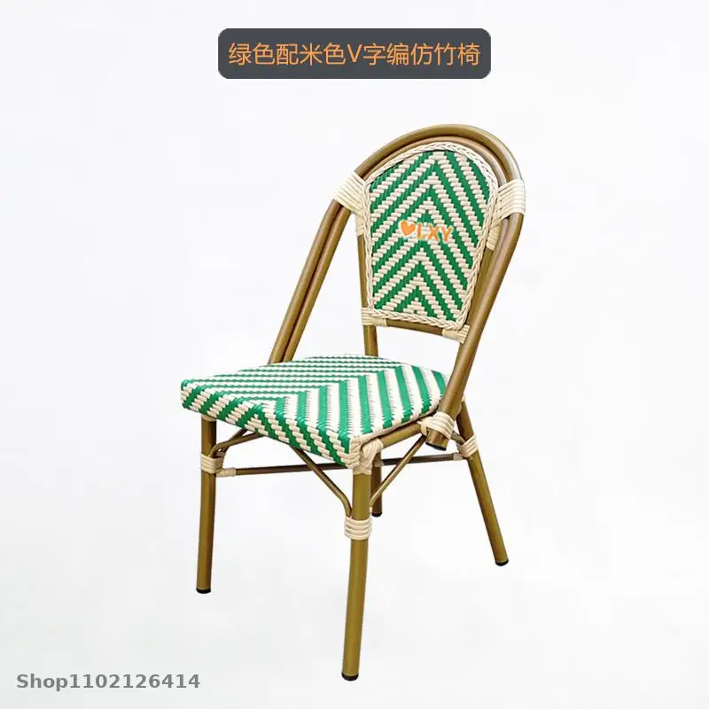 French dining chair rattan chair back stool balcony outdoor bamboo coffee shop leisure American country retro single