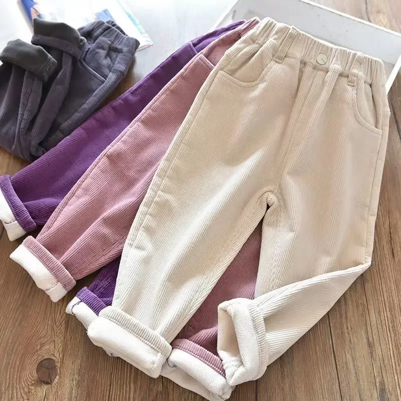 Winter Girls Pants Clothes 2-10Y Kids Warm Thick Pant Autumn Corduroy Outer Wear Trousers Children Clothes High Waist Pants