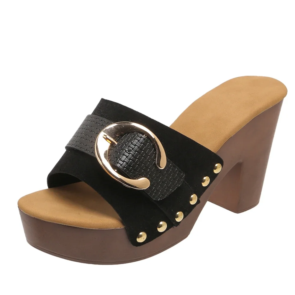 

Сандалии женские на платформе и высоком квадратном каблуке, повседневные туфли-лодочки с заклепками, элегантные Босоножки с открытым носком, лето 2024