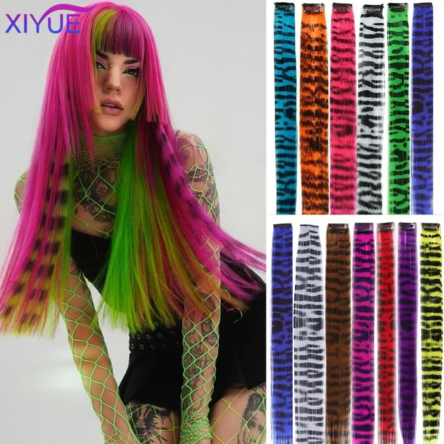 Perruque synthétique à une seule pièce pour femmes, extensions de cheveux longues et droites à clipser, couleur zèbre, extensions de cheveux en plumes, fausses extensions de cheveux 1
