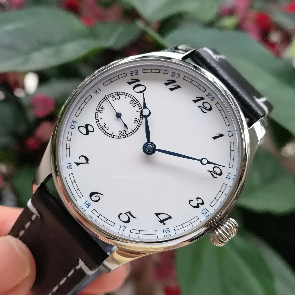 

44mm No LOGO White enamel dial Seagull ST3600 movement Mineral glass or sapphire crystal Mechanical Hand Wind Men's watch