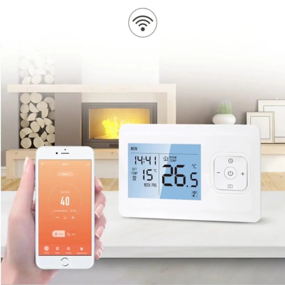 

Умный термостат для газового котла, Wi-Fi контроллер температуры с радиочастотным приемником и управлением через приложение/голосовым управлением для Alexa Assistant