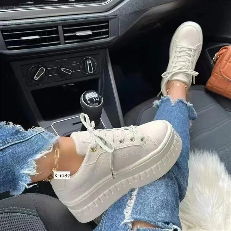 Women Platform White Sneakers Ladies Fashion Trainers Baskets Shoes Femme Casual Chunky Vulcanized Shoes Female Big Size 43