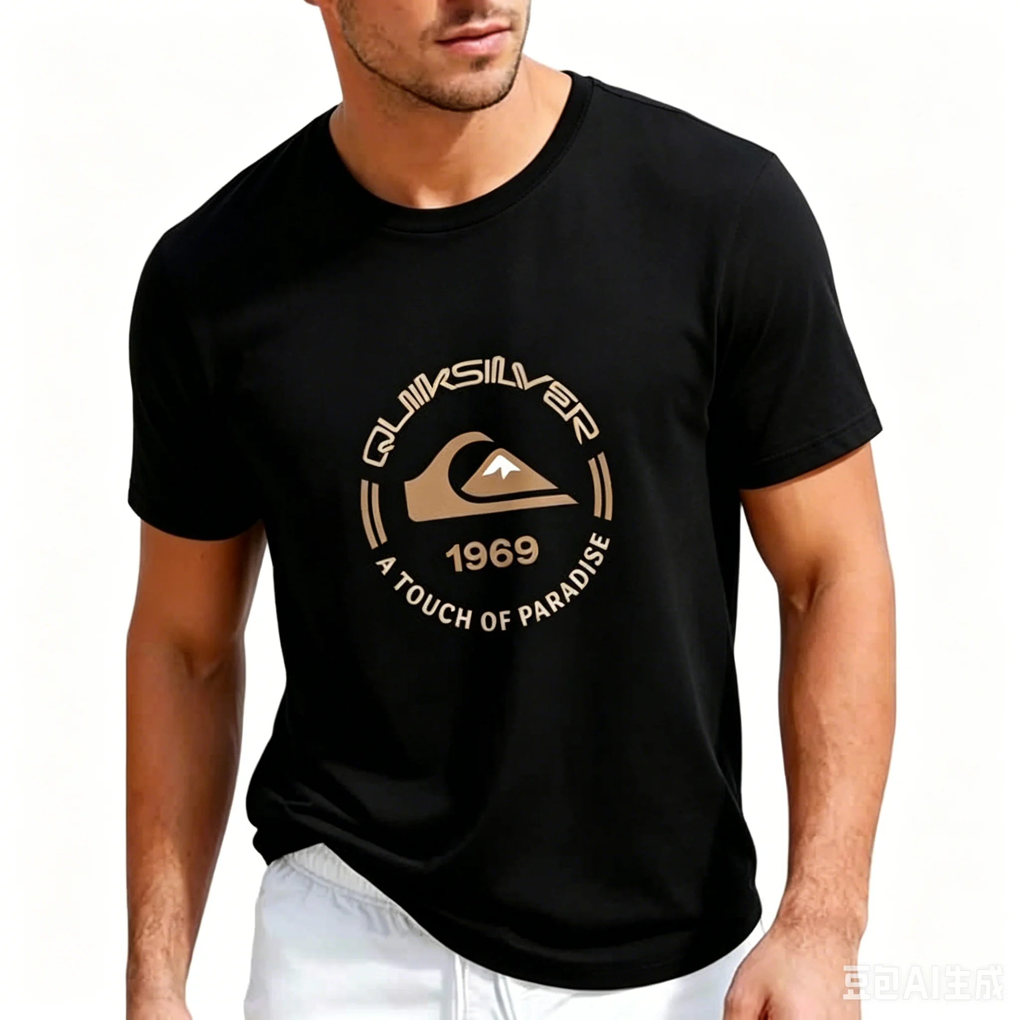 Modisches neues Herren-T-Shirt mit Quiksilver 1969-Logo-Print, Sommer, leicht und atmungsaktiv, lässige Kurzarm-Herrenbekleidung