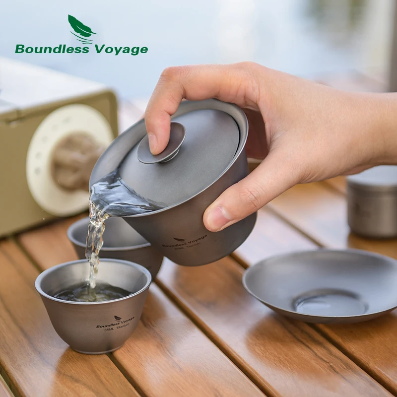 Boundless Voyage Titanium Gaiwan Kung Fu Tea Cup and Saucer with Lid Chinese Traditional Double Walled Teacup Tea Tureen