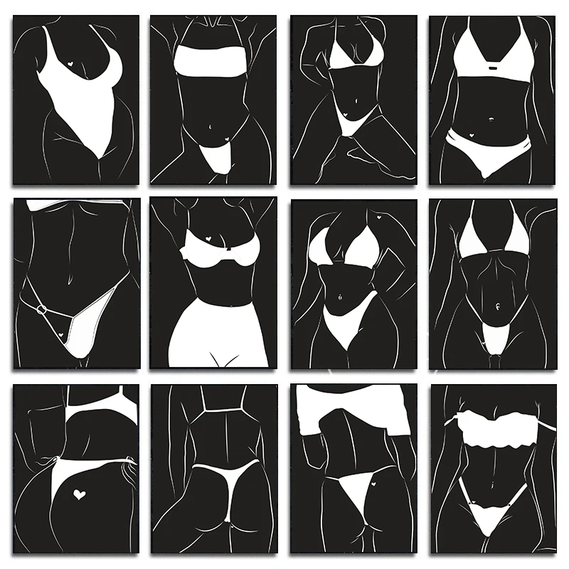 

Black and White Women's Body Shape Line Art Posters Prints Canvas Printing Modern Wall Picture for Living Room Home Decoration