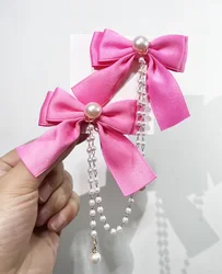 Sweet Princess Pink Pearl Bow Hair Clip - Stylish Hair Accessory - One Size (Rose red 1)